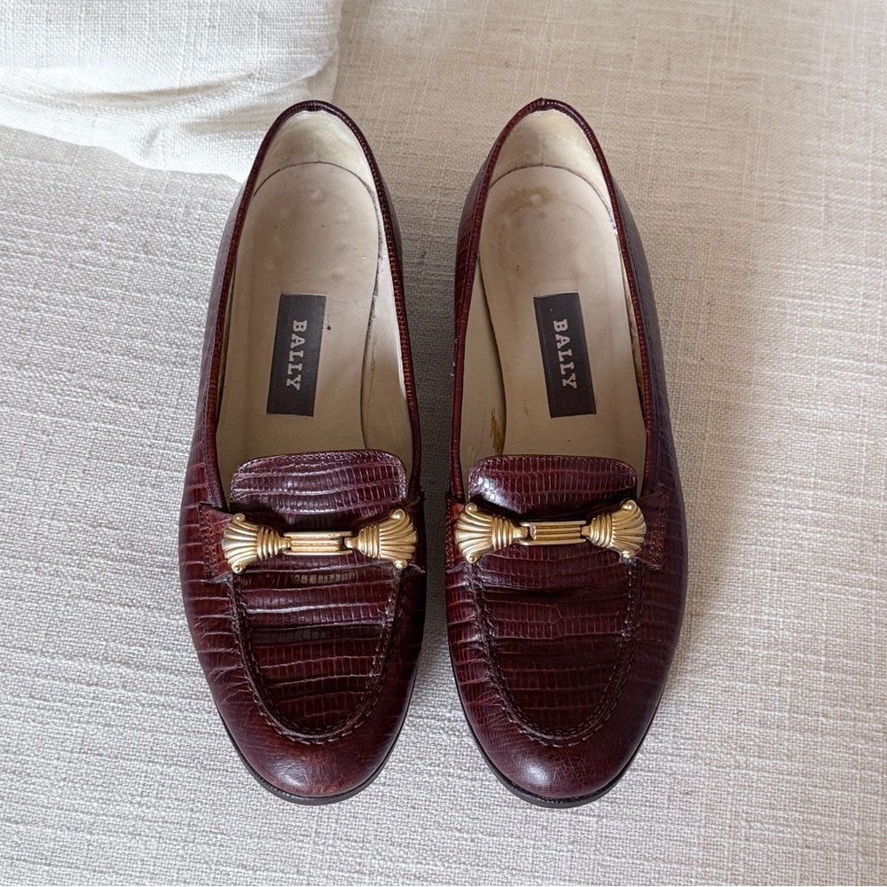 Vintage 90s‎ Bally LEATHER Buckle Oxfords 1990s Brown Croc Embossed Size 6 1/2 M